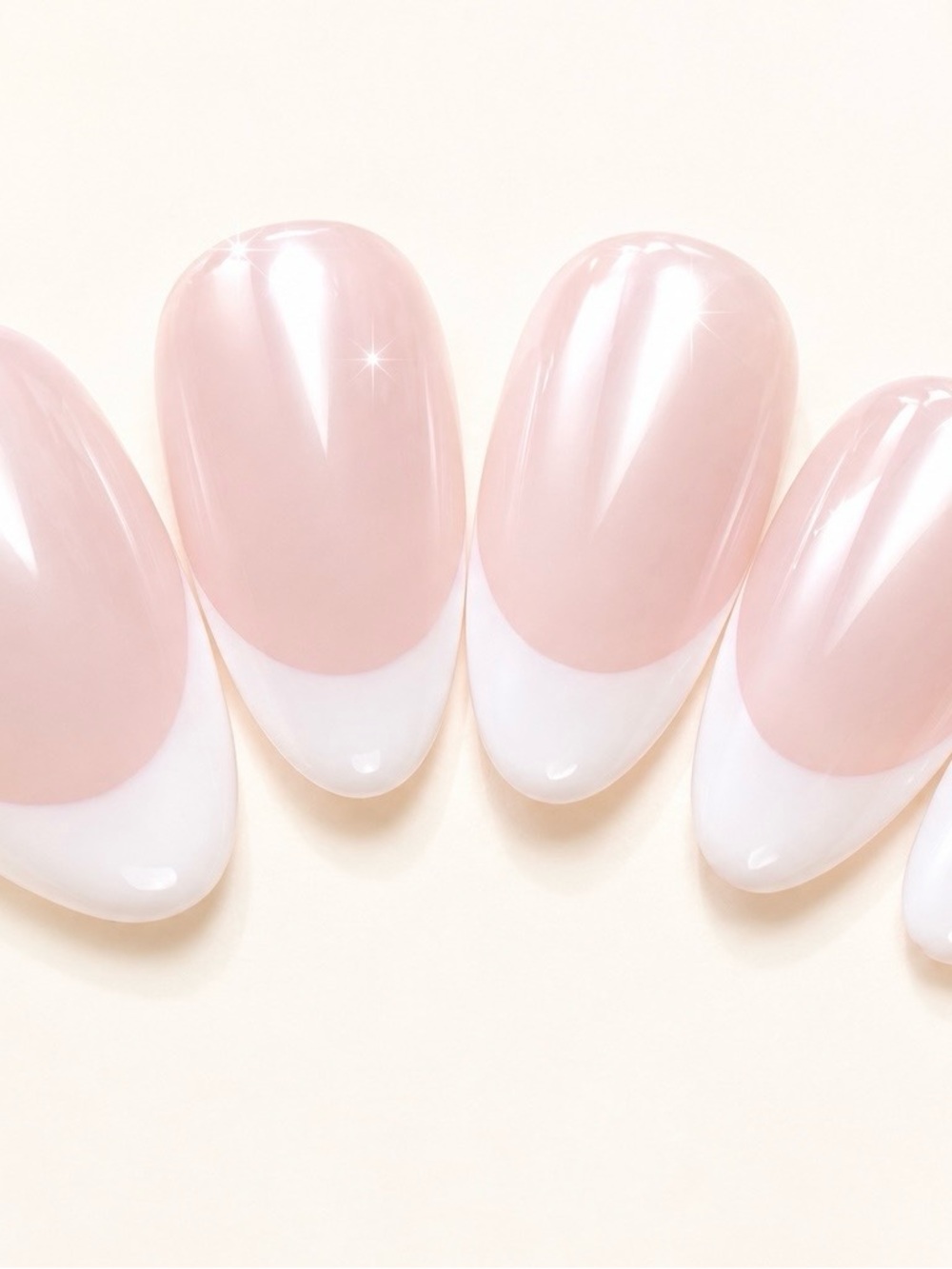 Elegant Handmade Nude and White French Tip Almond Press-On Nails